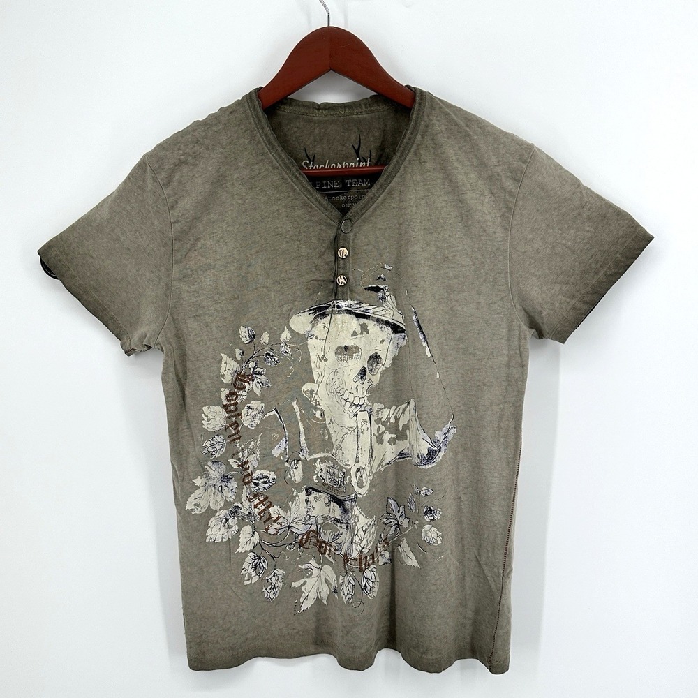 Stockerpoint Oskar Traditional German Trachten T-shirt V-Neck Henley Men's L
